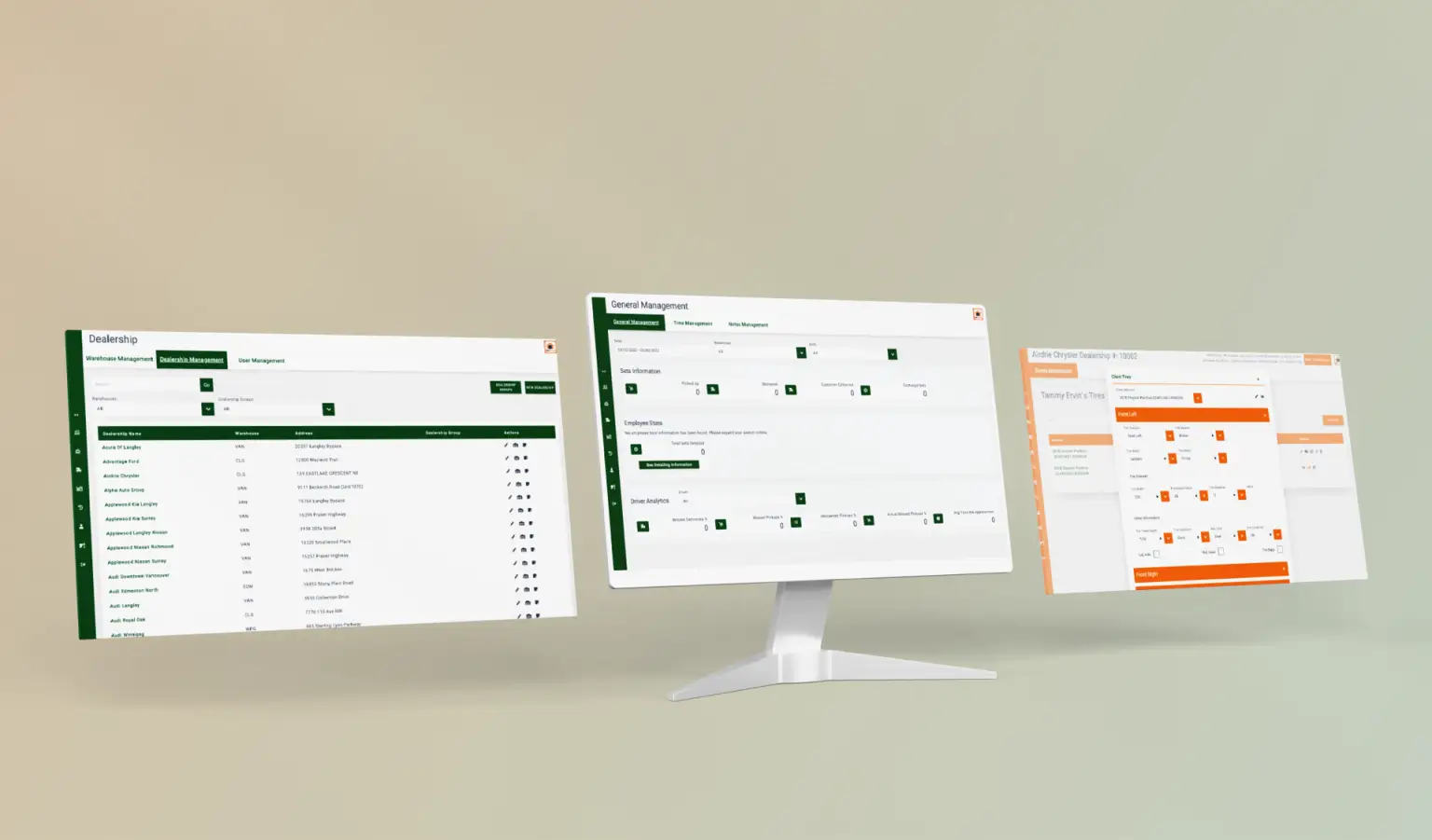 tire trax web application development desktop screens