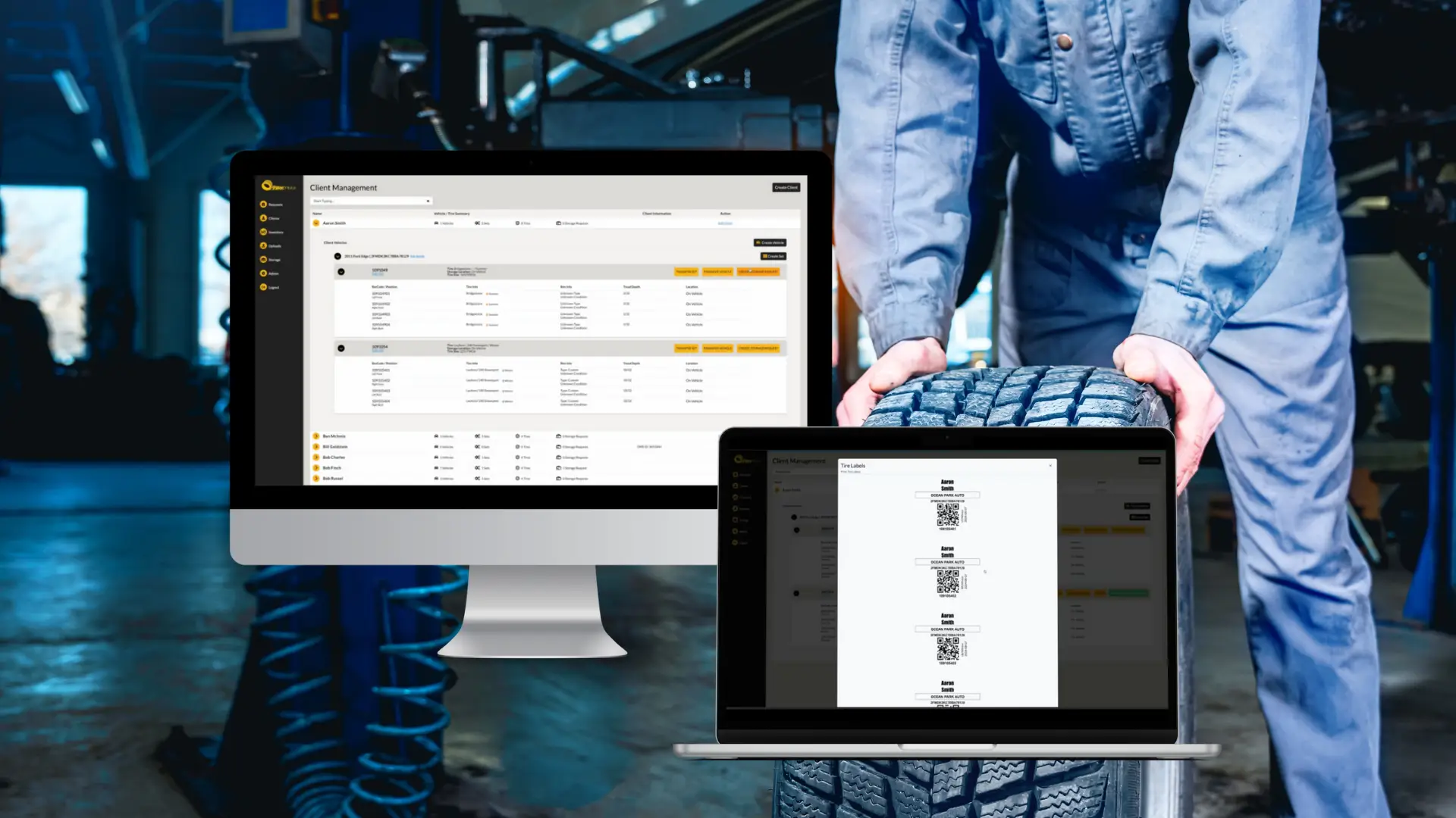 Tire Trax web application development in use on a laptop